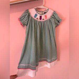 Green Gingham Dress with Bunny Appliqué